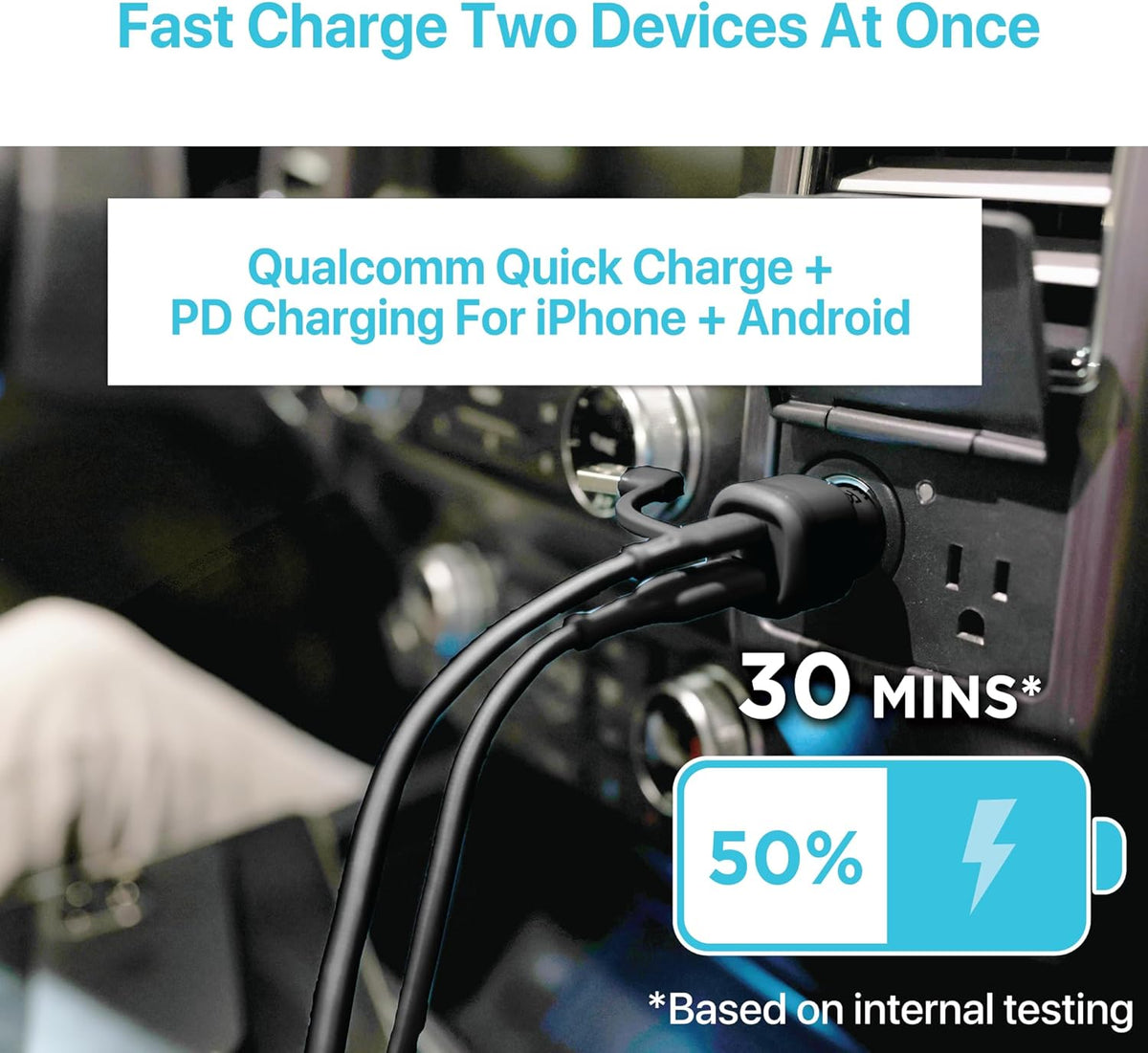 BLACK+DECKER Compact 38W USB C Car Charger, 2-Port with LED Indicator, Quick Charge Compatible with iPhone 15 Series