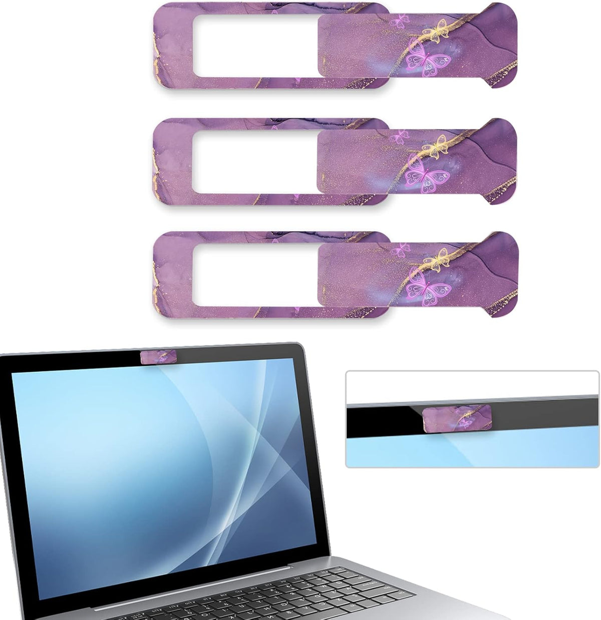 Webcam Cover, 3 Pieces, Laptop Camera Cover, Privacy Shielding Capacity is Twice as Big as The Traditional, Suitable for Computer Mobile Phones, laptops, Tablets and so on (Purple Marble)