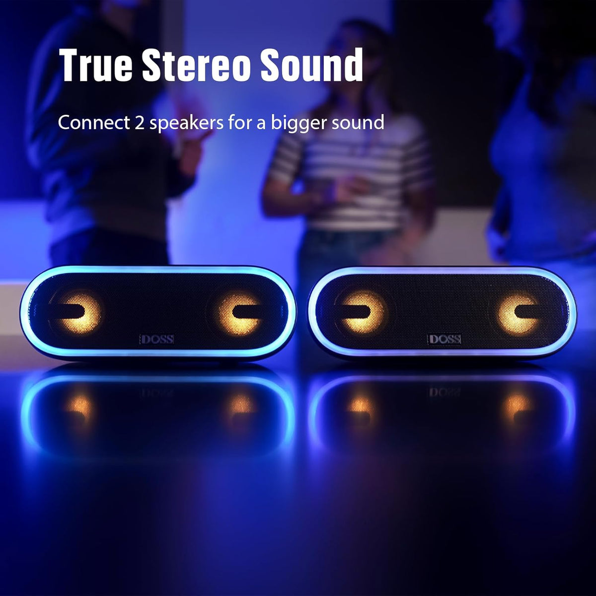 DOSS SoundBox Pro+ P300 Bluetooth Speaker with 40W Stereo Sound, Extra Bass, IPX6 Waterproof, TWS Pairing, Diverse Lights Show, 20H Playtime, Portable for Party, Camping, Beach