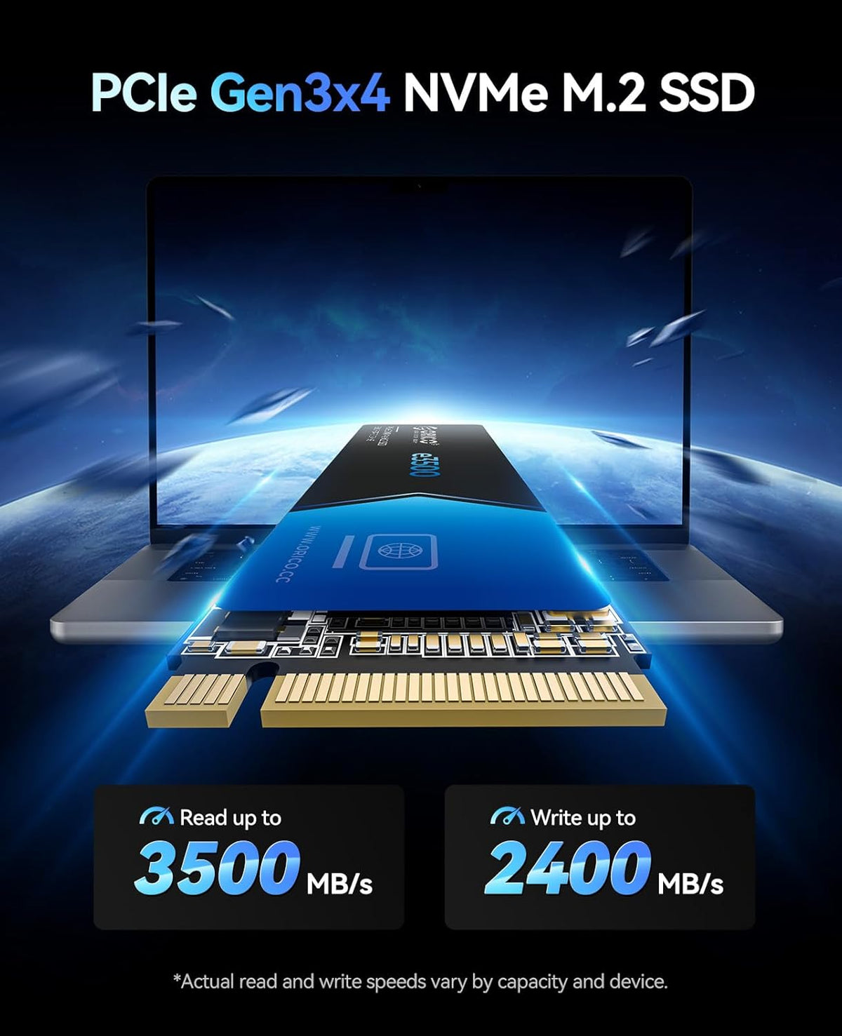 ORICO 2TB M.2 NVMe SSD, PCIe Gen3x4 M2 2280 SSD, Up to 3600MB/s Read & 2400MB/s Write, 3D NAND Flash Internal Solid State Drive with SLC Cache, Compatible with Laptops PC Desktops-e3500