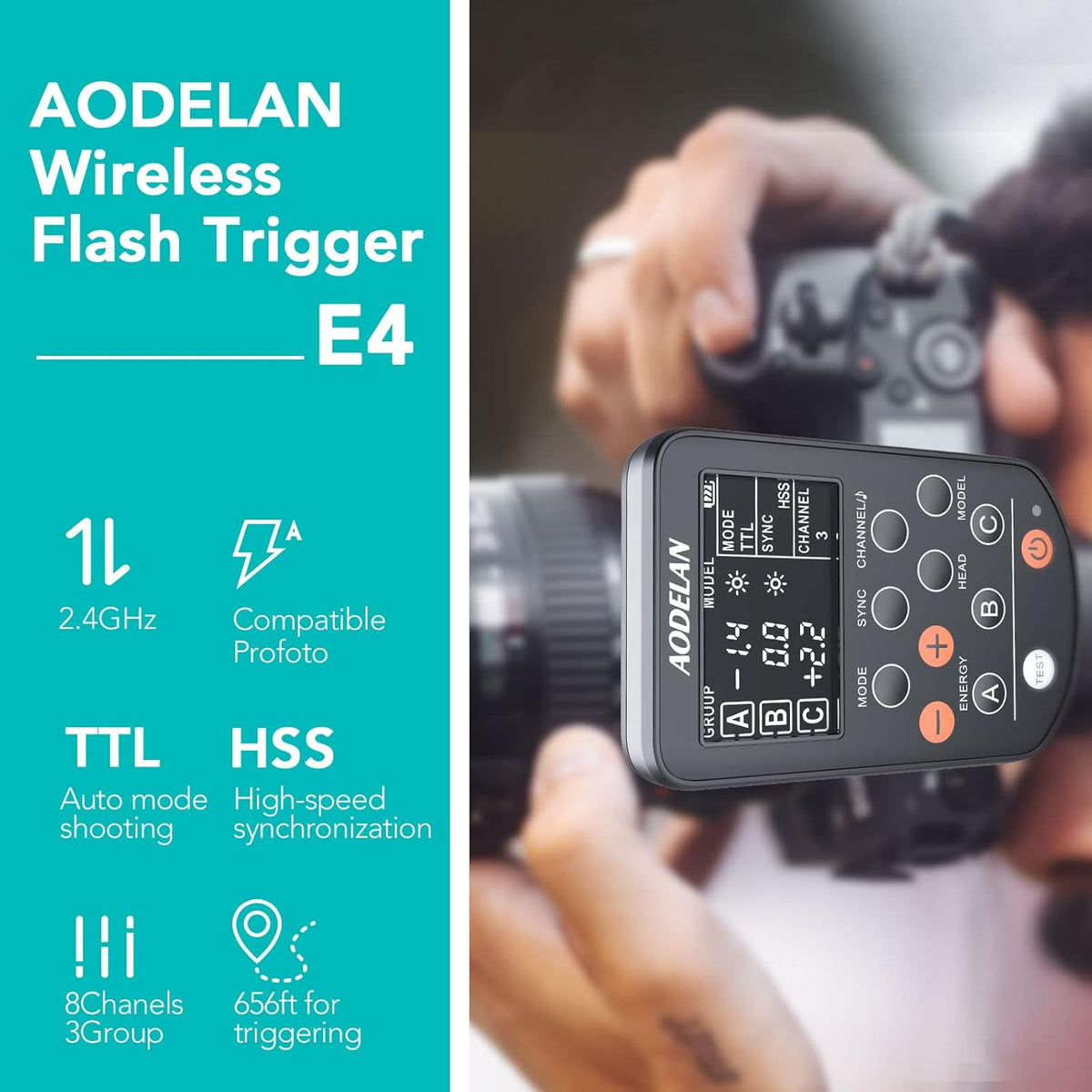 AODELAN Wireless TTL Flash Trigger with High-Speed Sync HSS 1/8000s for Nikon Camera; Replace for P-rofoto Air Remote TTL-N