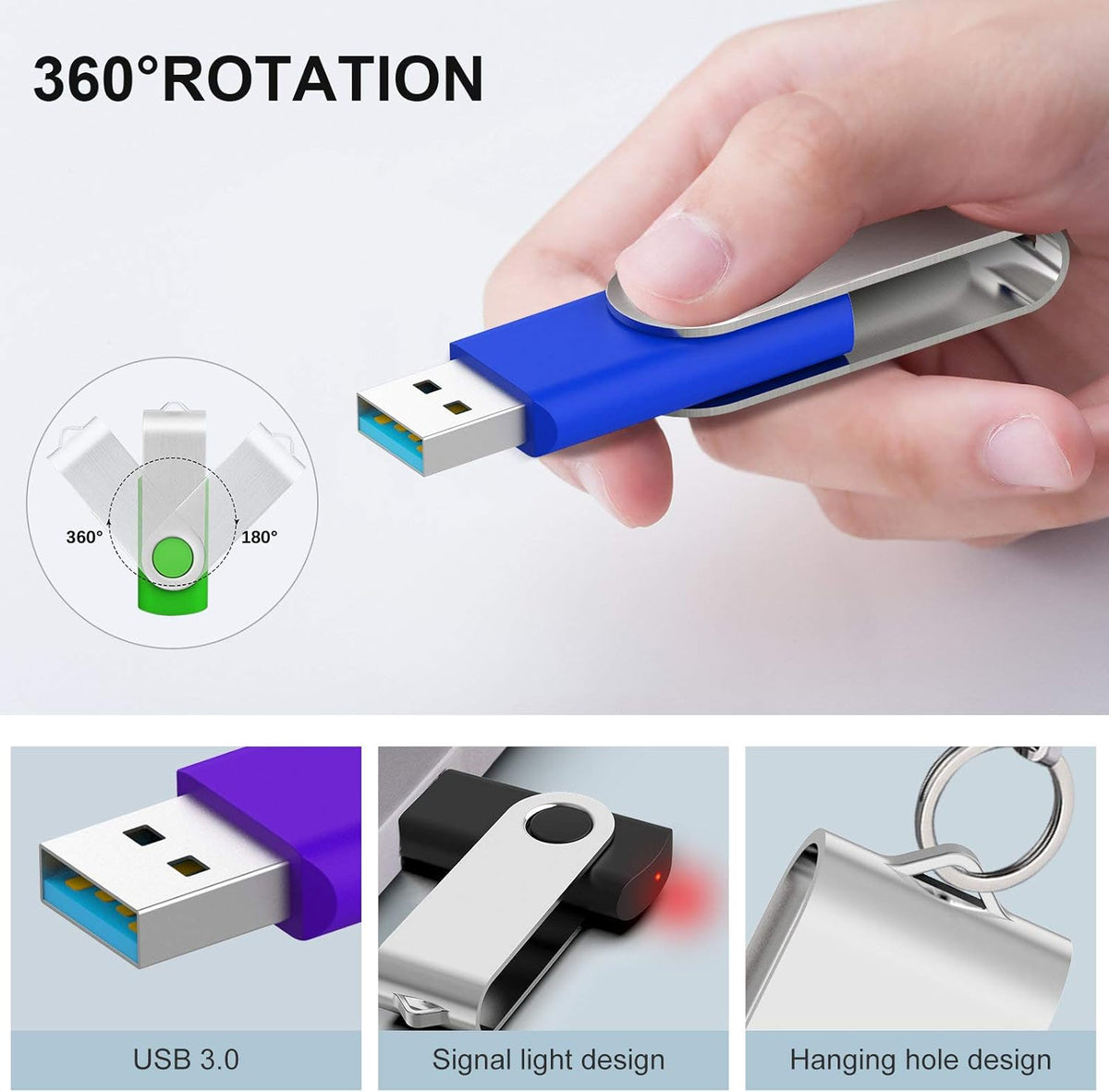 KOOTION 5 Pack 32GB USB 3.0 Flash Drives Swivel USB Stick Thumb Drives with High-Speed Transfer(Colors: Black, Blue, Green, Purple, Red)