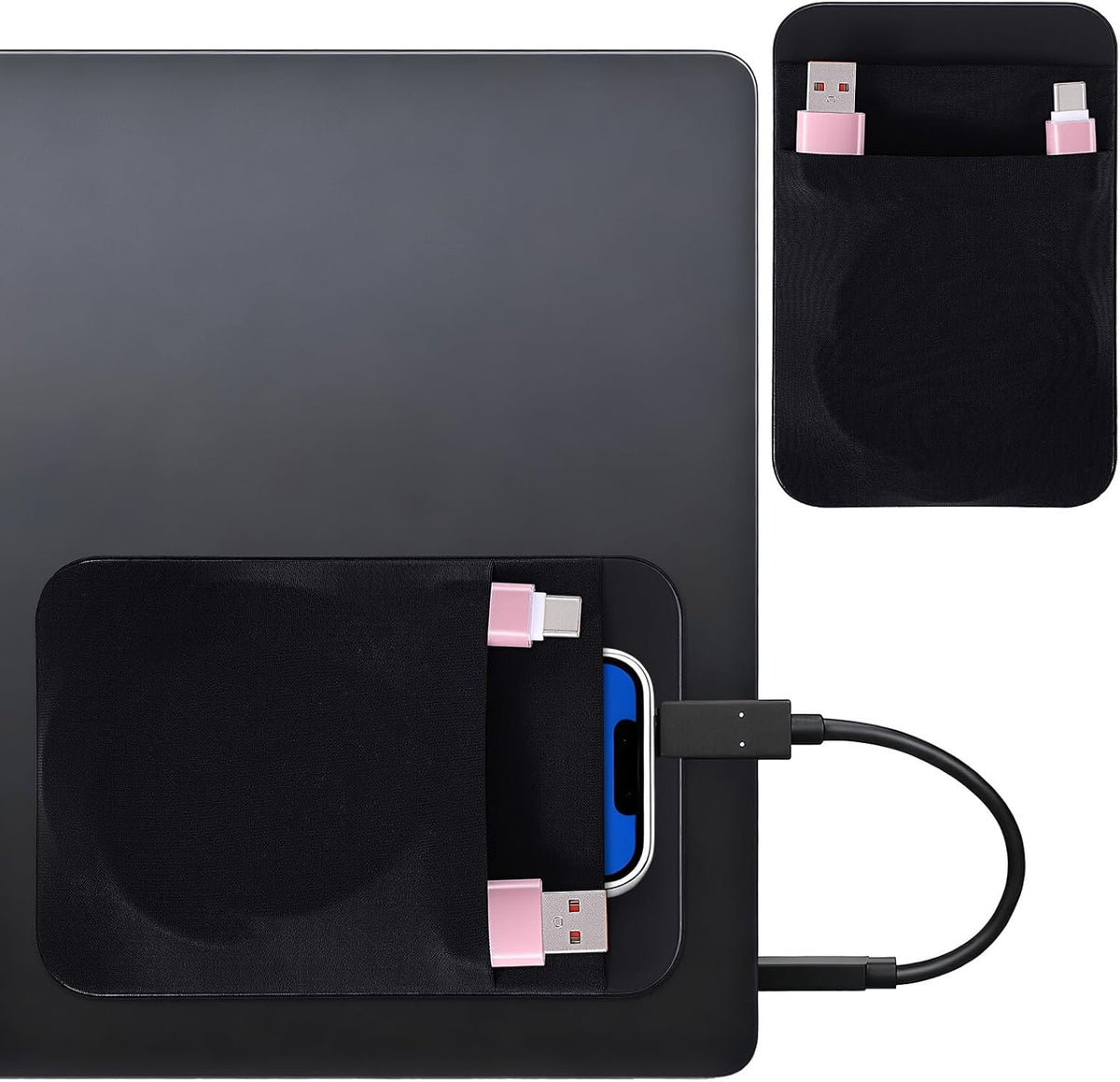 Gsbnjuy 2-Pocket Portable Hard Drive Sleeve Stick on Pouch with Reusable Adhesive SSD Hard Drives Carrying Case