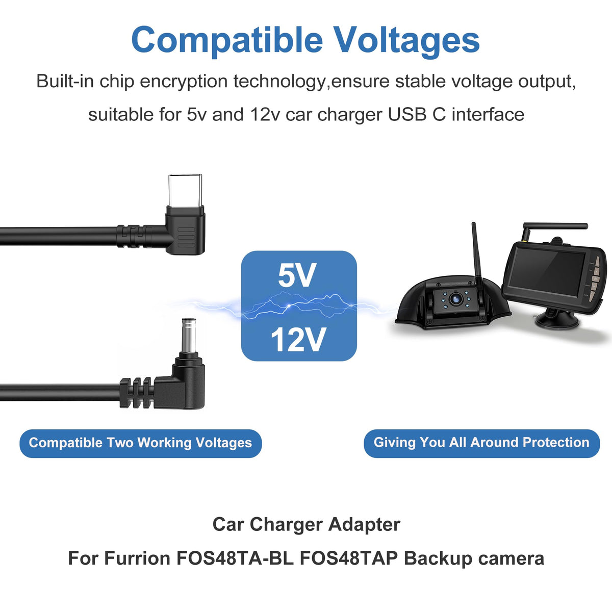 Car Charger Cable,USB C to DC Cable for Furrion FOS07TADS Vision S Monitor Power Supply Cord Replacement for FOS48TA-BL FOS48TAPK-BL Hitch Wireless