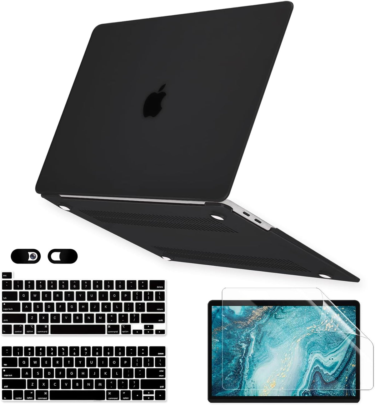 Matt Black Case for MacBook Pro 13 inch M2 M1 A2338 A2289 A2251 A2159 A1989 A1706 2023-2016 Release with Touch ID, 6 in 1 Plastic Hard Shell&Keyboard Cover&Screen Protector&Webcam Cover