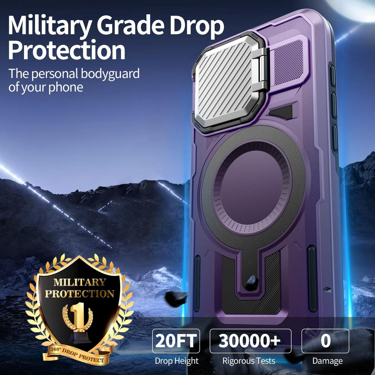 Camera Stand Case for iPhone 15 Pro Max, [Compatible with Mag Safe] [Lens Cover] 2024 Version Military Grade Protective Soft Case for iPhone 15 Pro Max 6.7 inch Men Women, Purple
