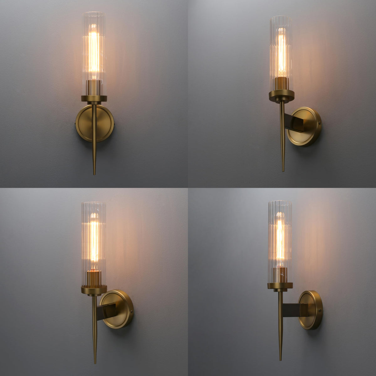 Phansthy Bathroom Vanity Light Antique Brass 1-Light Wall Sconce with 2.8 Inches Diameter Cylinder Ribbed Clear Glass Canopy (One-Light)