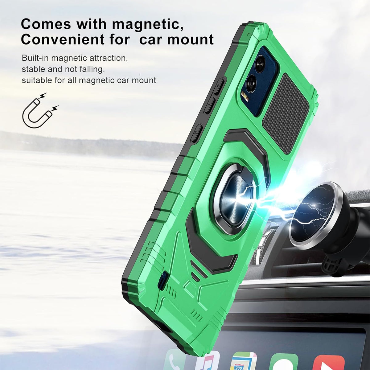 Ailiber Heavy Duty Phone Case for BLU View Speed B1550VL, with Screen Protector & Ring Kickstand, Green.