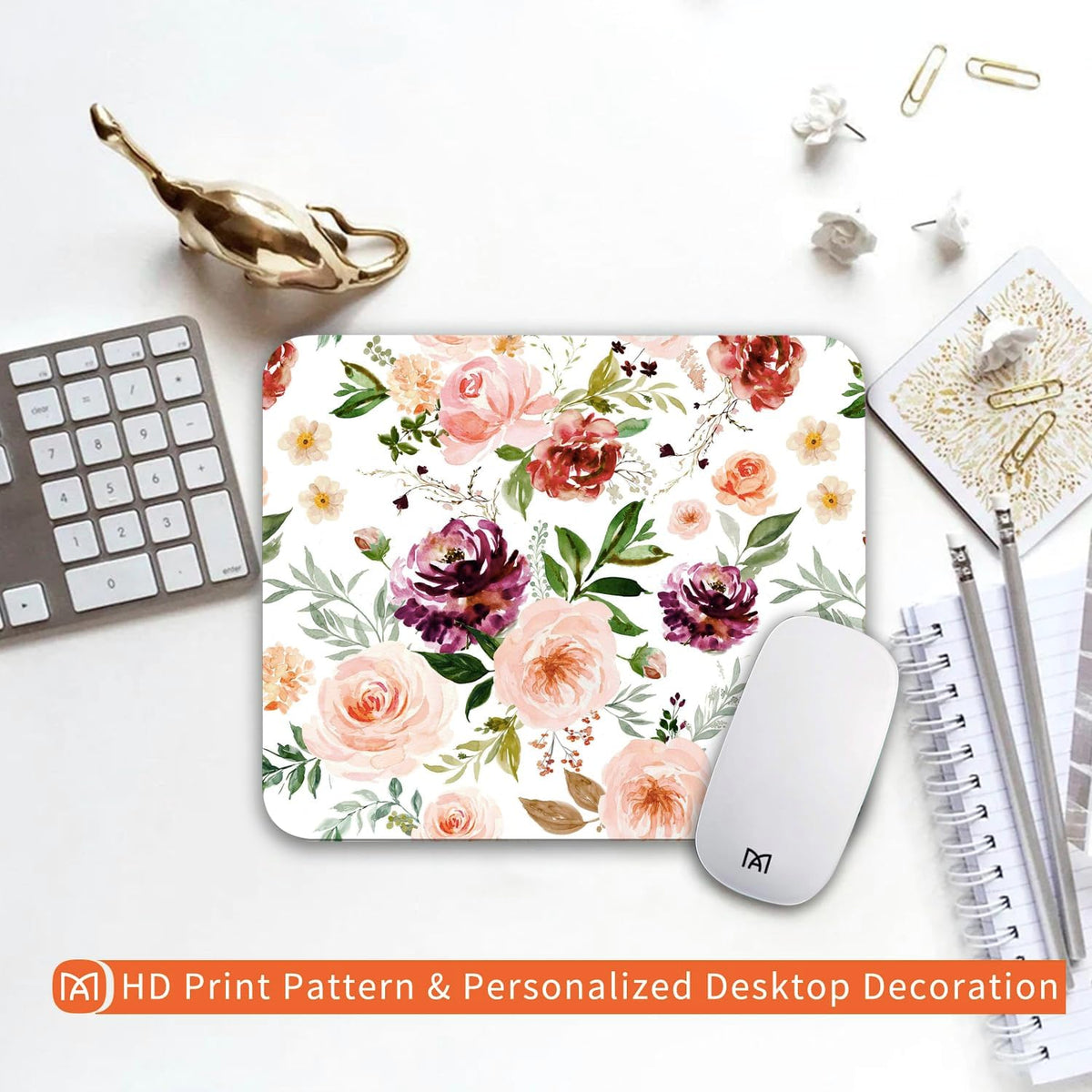 Square Mouse Pad Pretty Floral,Personalized Premium-Textured Custom Mouse Mat Design,Washable Mousepad Cloth,Non-Slip Rubber Base Computer Mouse Pads for Wireless Mouse