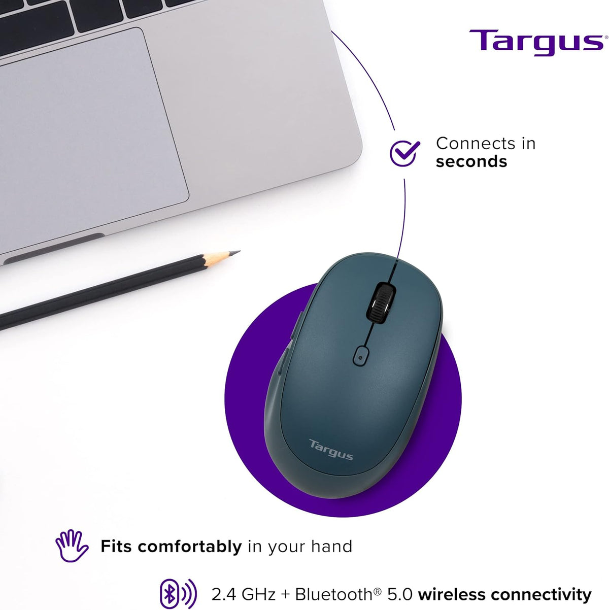 Targus Wireless Bluetooth Mouse for PC/Mac, Multi-Device Connectivity, Blue (PMB58202GL)