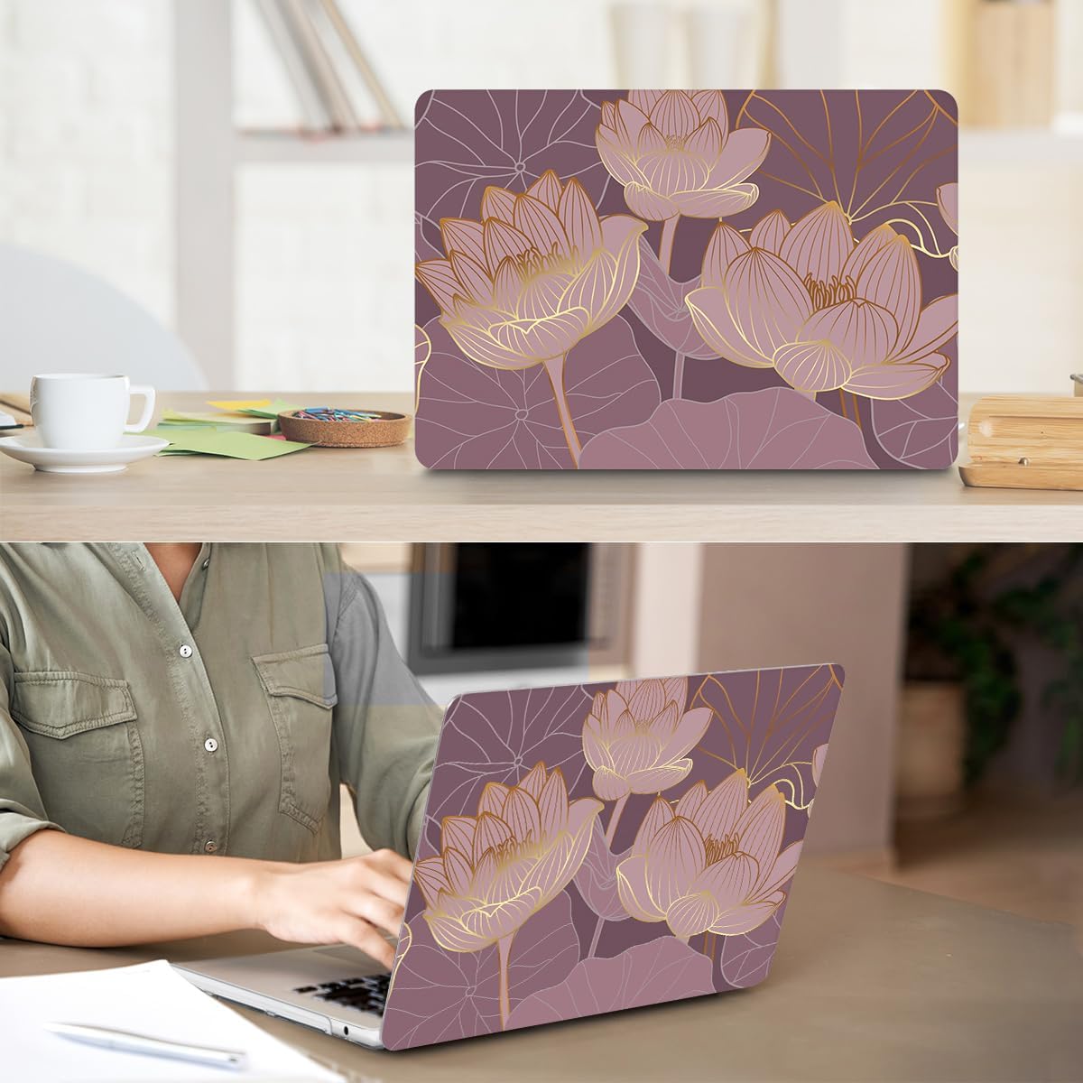 Compatible with 2025 2024 2023 2022 MacBook Air 13 inch Case M4 A3240 M3 A3113 M2 A2681, Hard Shell&Keyboard Cover&Screen Film&Webcam Cover for New M4 Mac Air 13.6 inch with Touch ID, Lotus