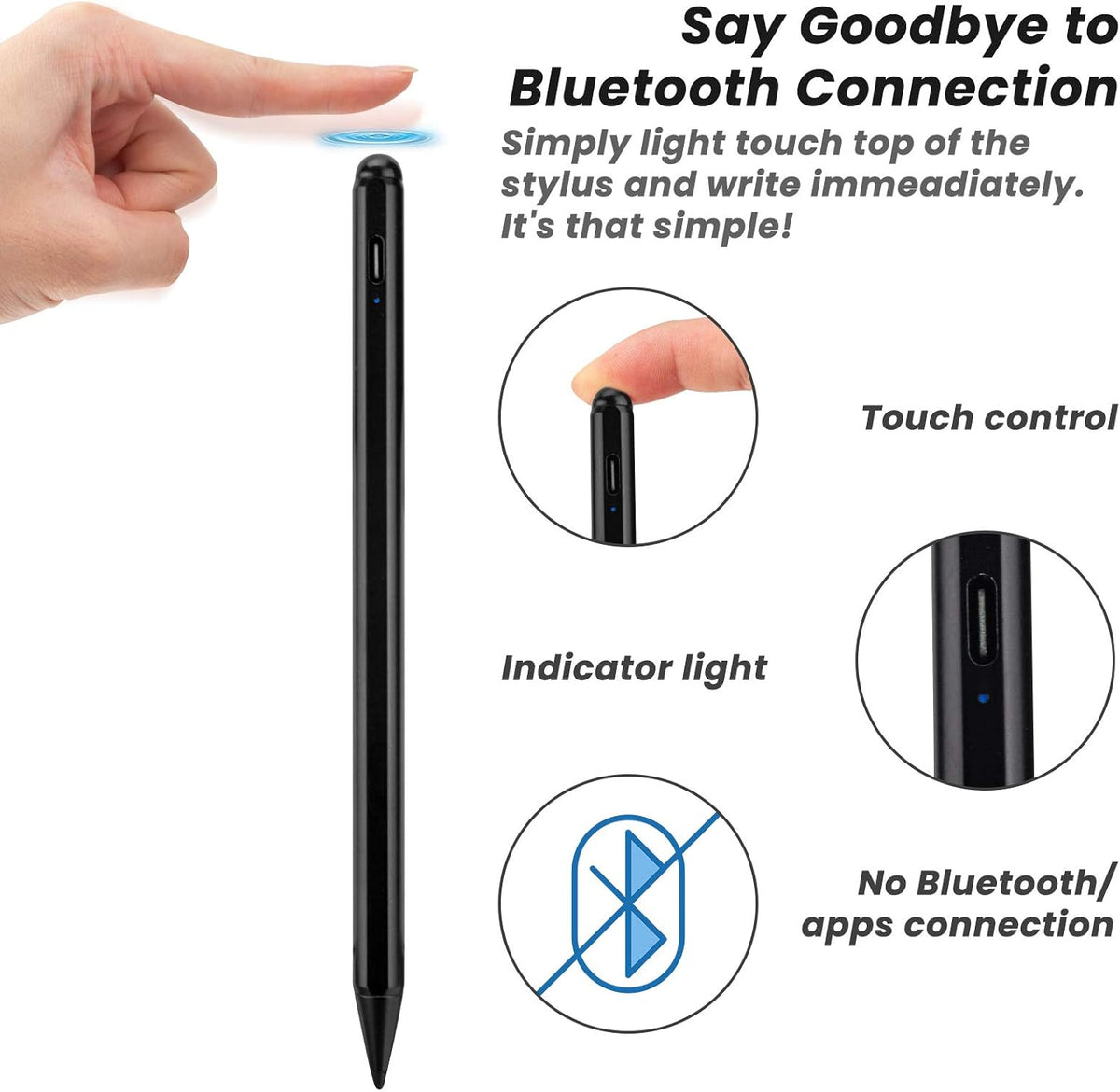 Stylus Pencil for iPad Mini 6th/5th Generation, Palm Rejection, 1.5mm Fine Tip, Compatible with Apple Pencil 2, Black