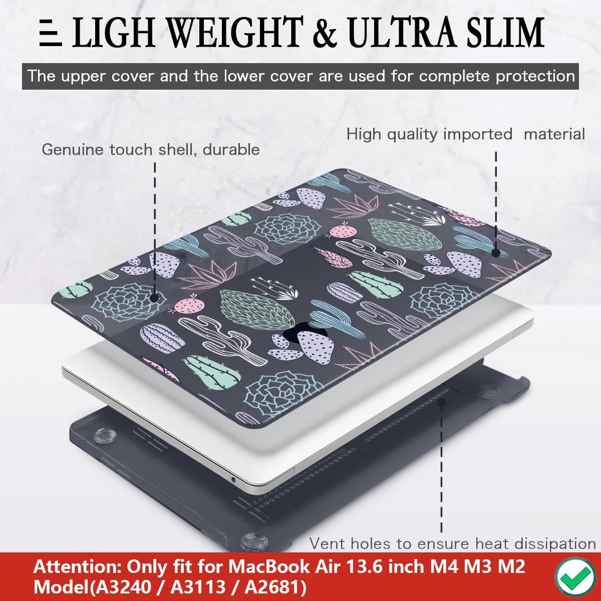 CISSOOK Laptop Hard Shell Case for MacBook Air 13.6 Inch Case 2025 2024 2022 Release Model A3240 A3113 A2681 Cute Cacti Shell with Keyboard Cover for MacBook Air 13-inch M4 M3 M2 Chip, Cactus