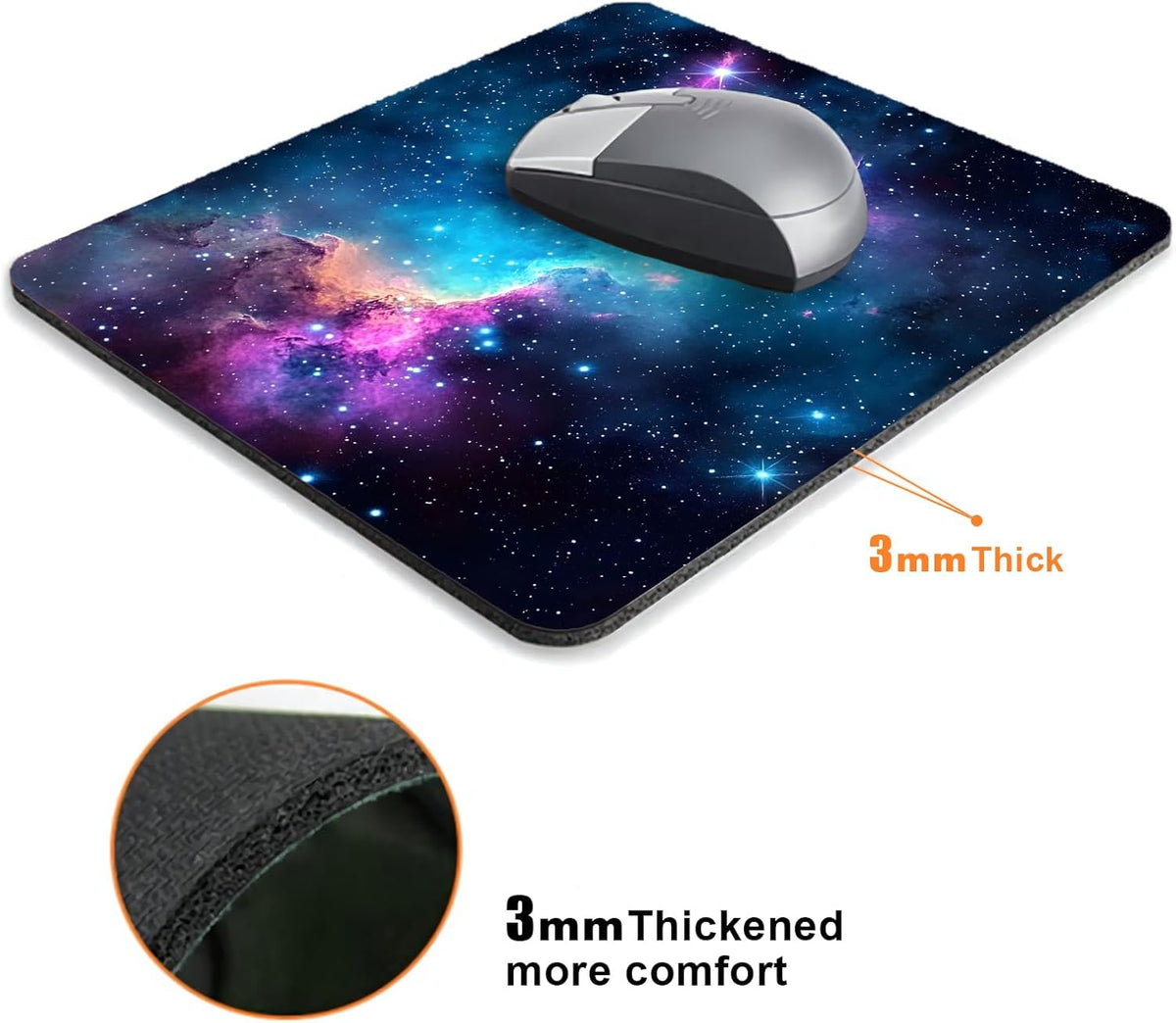 Blue Galaxy Space Mouse Pads for Desk, Portable Wireless Computer Mouse pad Small Design with Women, Non-Slip Rubber Base Laptop Mousepad 9.5" x 7.9" Smooth Surface for Office & Travel
