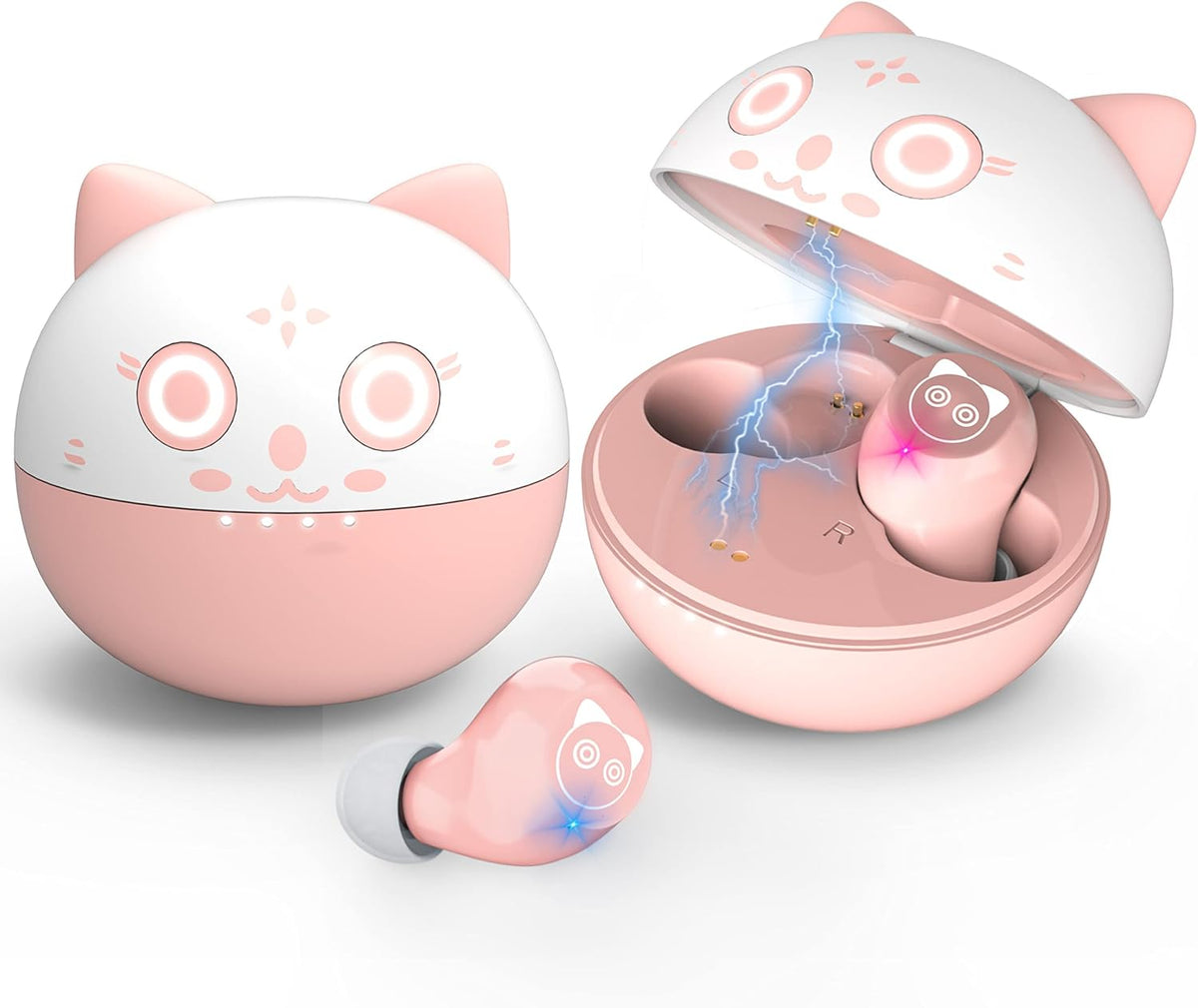 Headset Bluetooth Kids Earbuds, Pink Wireless Earbuds for Girls and School Classroom Earpods Small Ears Headphone