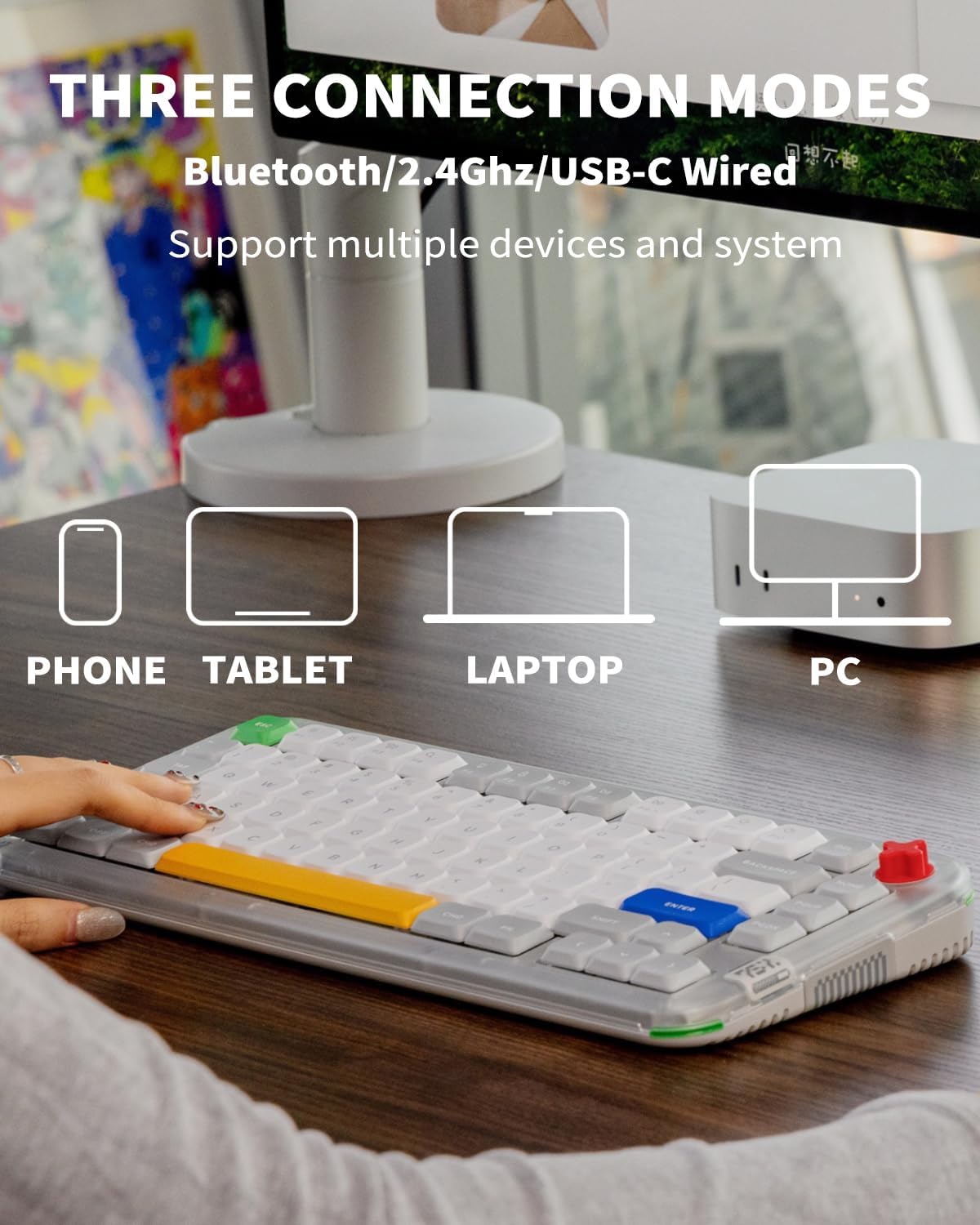 nuphy Kick75 Wireless Low Profile Mechanical Keyboard with Volume Knob,75% Hot Swappable Custom Keyboard,80 Keys RGB Backlit with PBT Keycaps,BT/2.4G/USB-C (Silver Nano Switch)