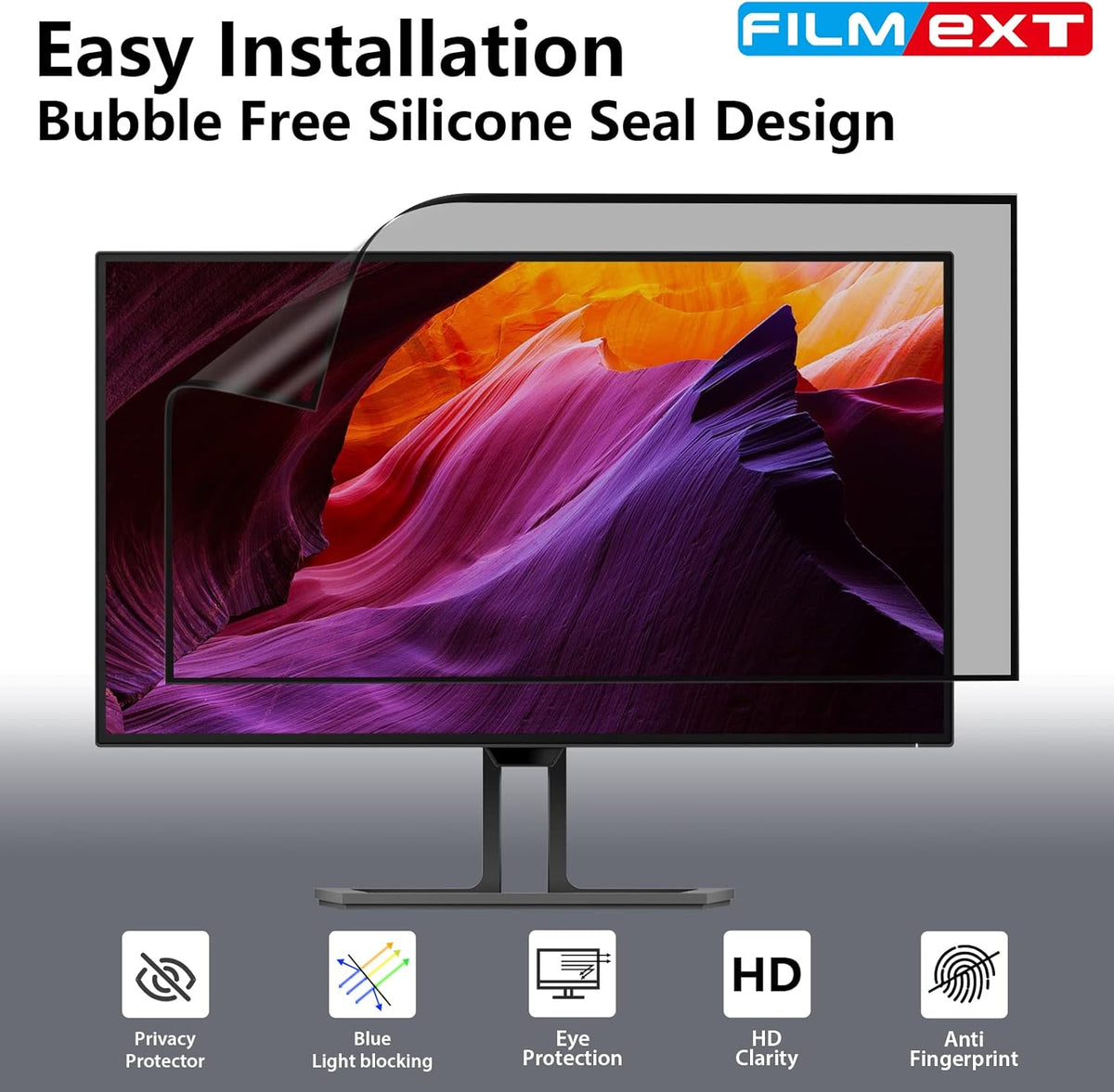 FILMEXT [2 Pack Removable 24 Inch Computer Privacy Screen Filter for 16:9 All-in-One Desktop/Frameless Monitor - Blue Light UV Blocking Privacy Shield for Thin Bezel Computer