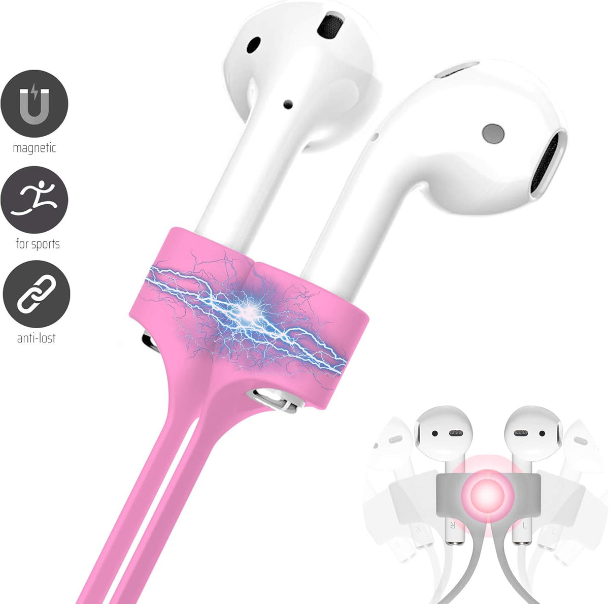 Ultra Strong Magnetic Airpod Pro Strap Anti-Lost Cord Sports Lanyard Compatible with Airpods 3rd 2nd Generation Pro 3 2 1 (Pink)