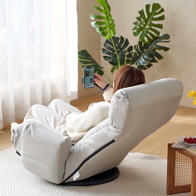 360 Degrees Wivel Gaming Chair with Adjustable Backrest Ergonomics Foldable Gamer Floor Chair for Adults with Armrest &amp Phone Holder Floor Lounge Chairs for Living Room Bedroom (Gray)