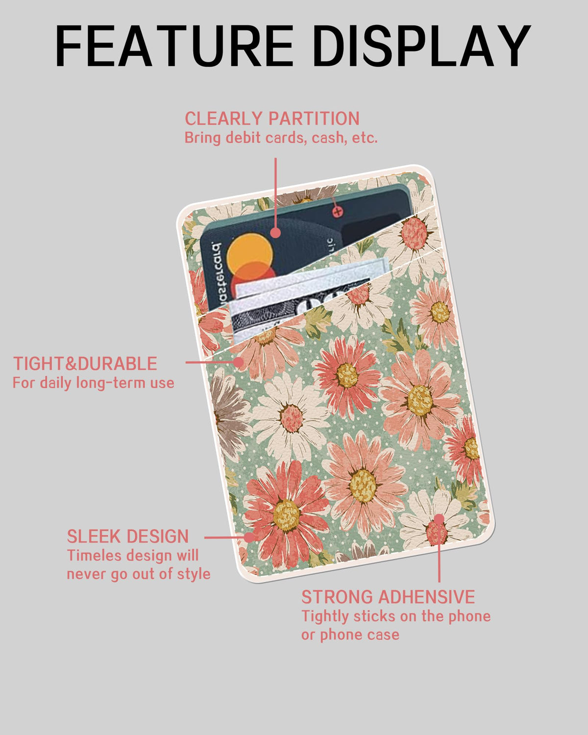 JYCardPKT Phone Card Holder Leather, Dual Pocket Phone Wallet Adhesive Stick On, Cute Phone Case Credit Card Holder, Suitable for Most of Phones Retro