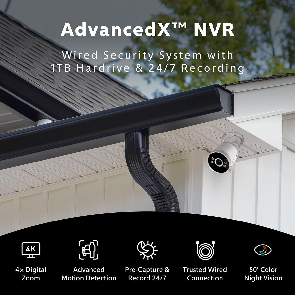 Swann AdvancedX Wired NVR 4K Security Camera System 16 CH, 8 PoE Outdoor Cameras, 2TB, Color Night Vision, Motion Detect