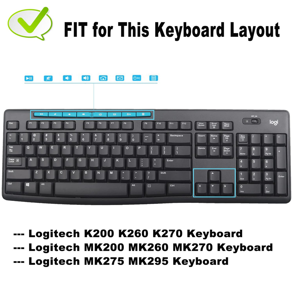Keyboard Cover Skin Protector for Logitech MK295 MK275 MK270 Wireless Keyboard, Logitech K200 K260 K270 K275 K295 MK200 MK260 Ultra Thin Desktop PC