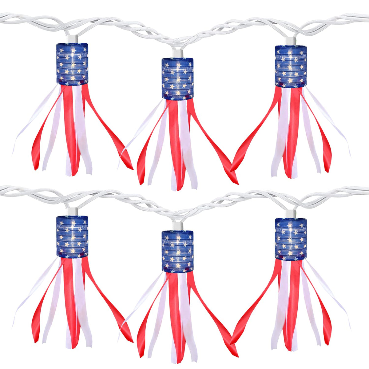 PASUTO 4th of July Decorations Lights, 8.5 FT American Flag Windsock String Lights Plug in with 10 LED Flag Windsock Bunting for Indoor/Outdoor Fourth