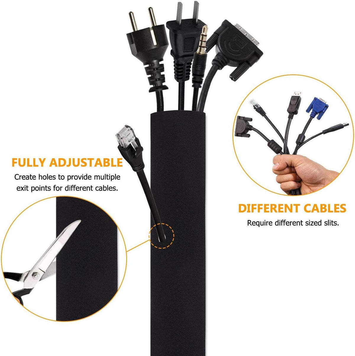 Bestfy Cord Organizer System - 19.5 Inch Cable Management Sleeve with Zipper, 4 Pack