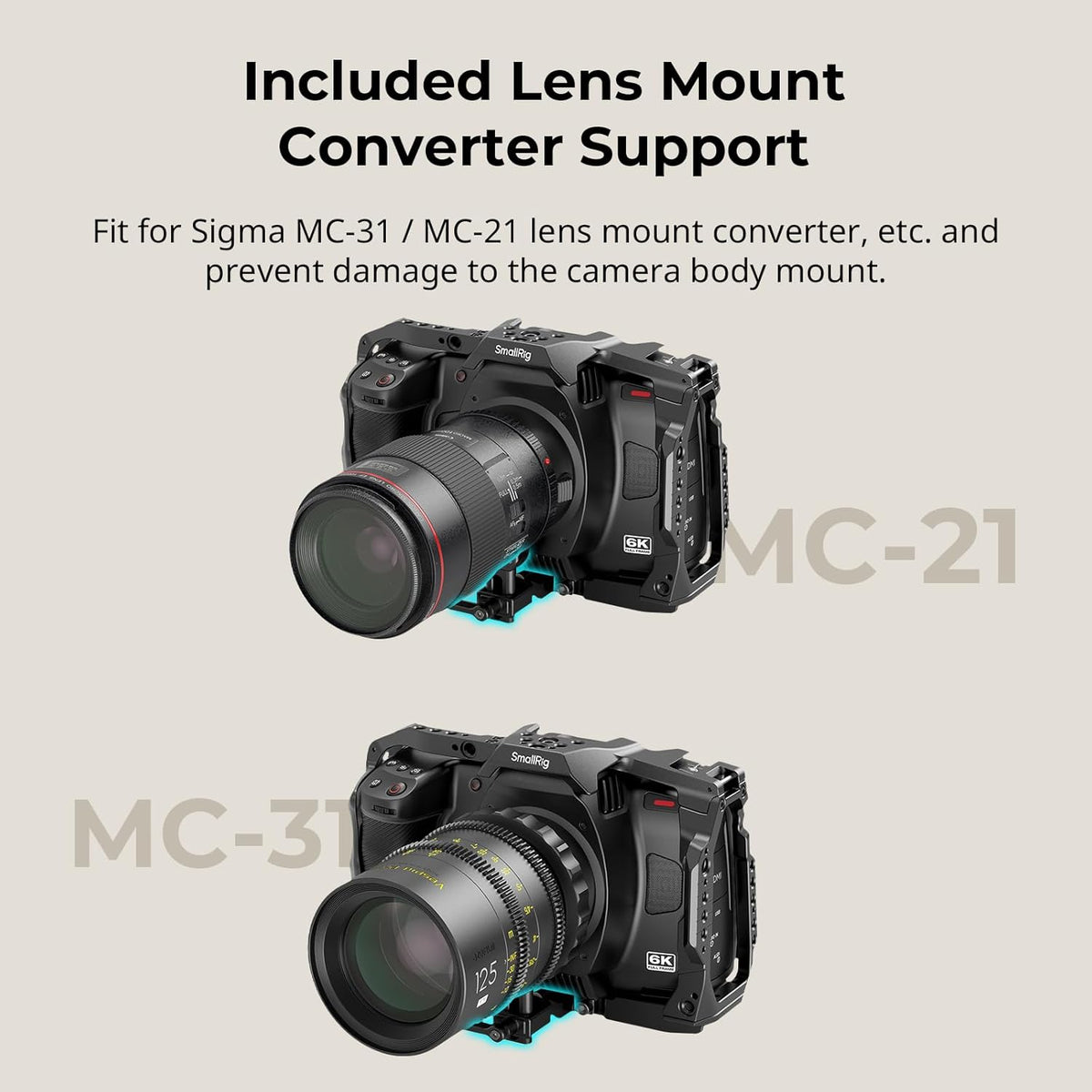 SmallRig Cage for Blackmagic Design Cinema 6K, Only for BMCC 6K, Full/Half Cage Included Lens Mount Converter Support, Anti-Deflection, Anti-Scratch, Full Access Design - 4785