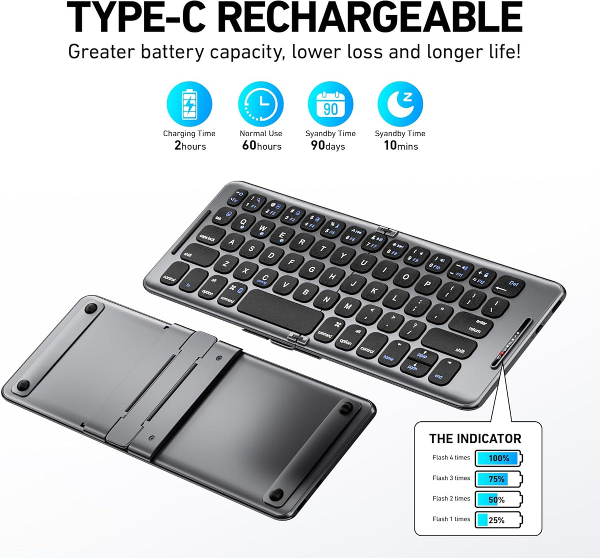 Foldable Bluetooth Keyboard with Stand Holder, Portable Wireless Keyboard for iOS, Android, Windows, Travel, B088