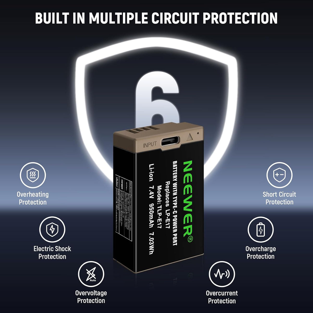 NEEWER 950mAh LP-E17 Replacement Battery for Canon EOS R50 R8 RP R10 R100, USB Type C Fast Charging