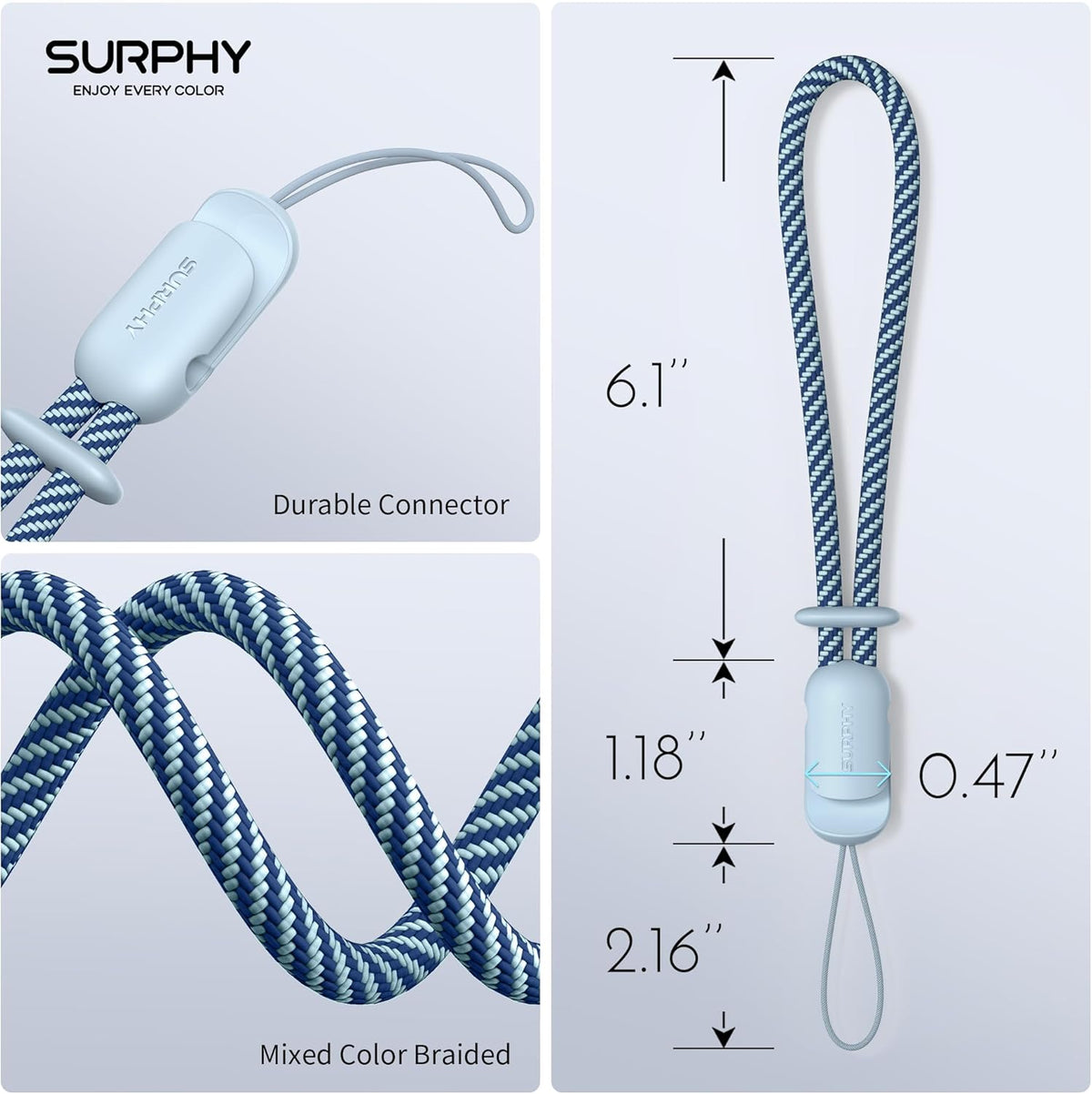 SURPHY 2 Pack Phone Lanyard for Cellphone Case, Phone Wrist Strap for Case, Cellphone Strap with 2-Color Braided, Charm Wrist Lanyard for Women and Men, Cloud Blue & Gray