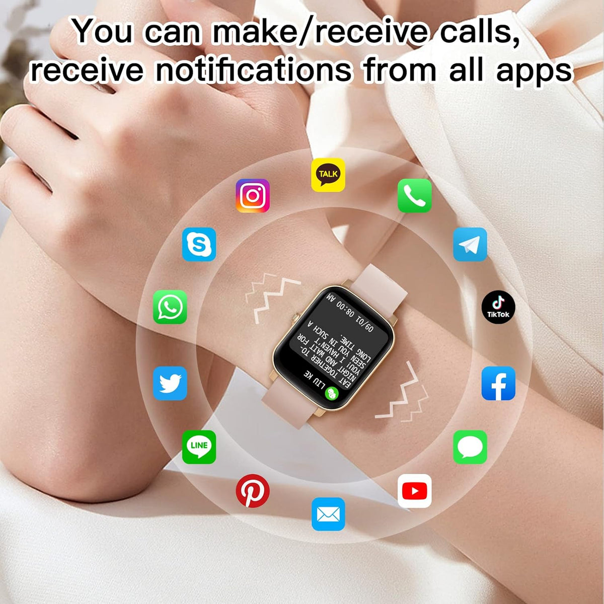 Wwzzey Smart Watch for Women with Answer/Dial Calls, 1.7" Waterproof Fitness Watch, Heart Rate Monitor