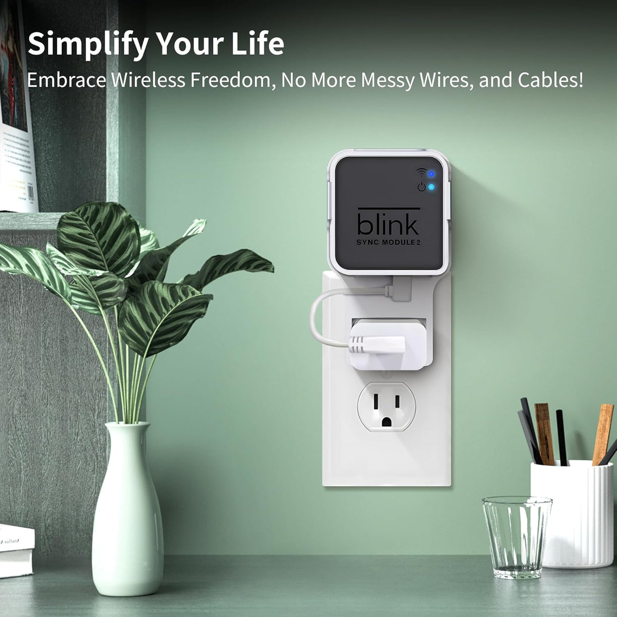 256GB USB Flash Drive & Outlet Wall Mount for Blink Sync Module 2 with Short Cable - Save Space - No Messy Wires - Easy Move Mount Bracket Holder for Blink Outdoor Indoor Security Camera (2 Pack)