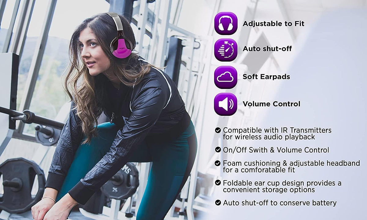 XO Vision IR630PR Universal IR Wireless Foldable Headphones - Purple, Bluetooth-Enabled, Lightweight for Car, Kids