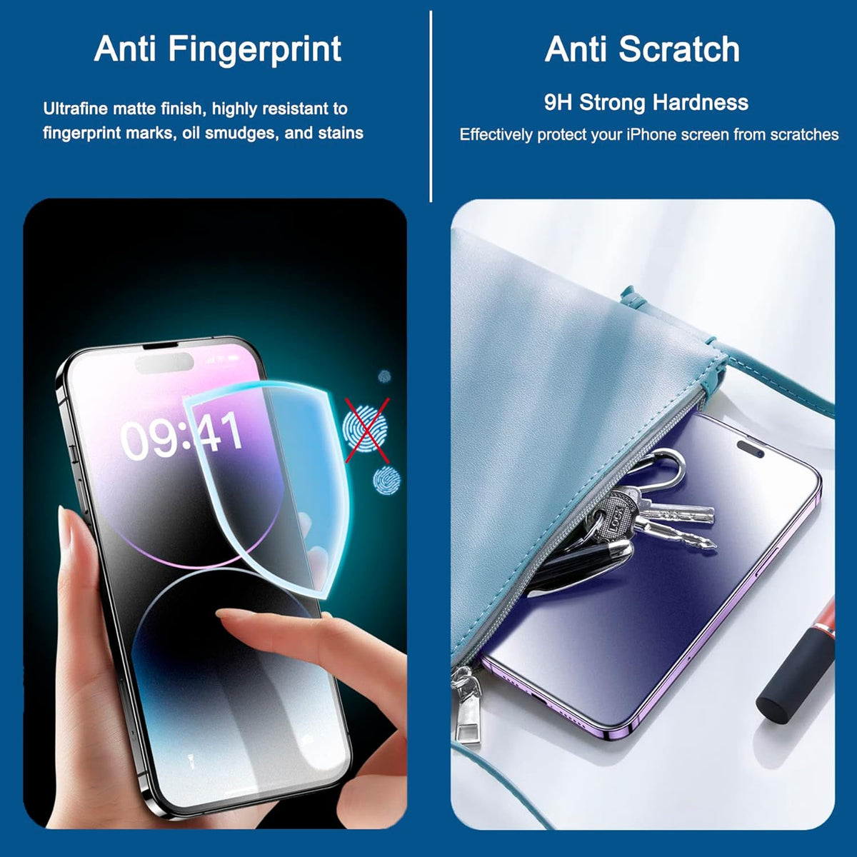 2 Pack Anti-Blue Light Screen Protector for iPhone 14 Pro, 6.1", Matte Tempered Glass, Scratch Resistant,