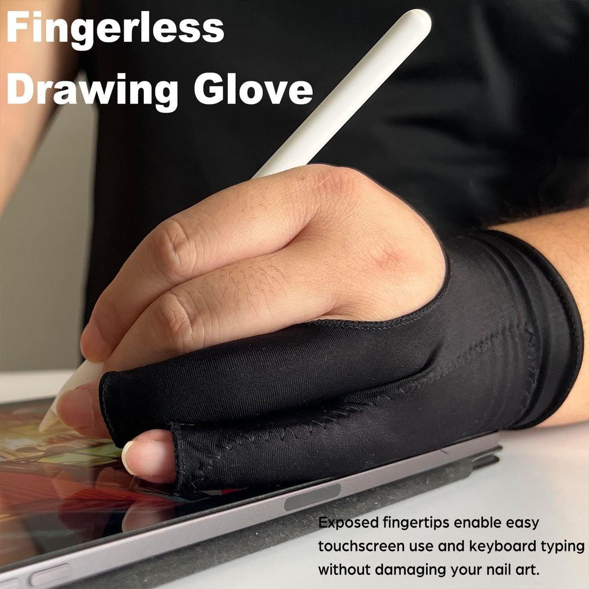Drawing Glove, Artist Glove for Drawing Tablet, iPad, Digital Art Creation - Palm Rejection, Exposed Fingertip, Suitable for Left and Right Hand - S, Pack of 2