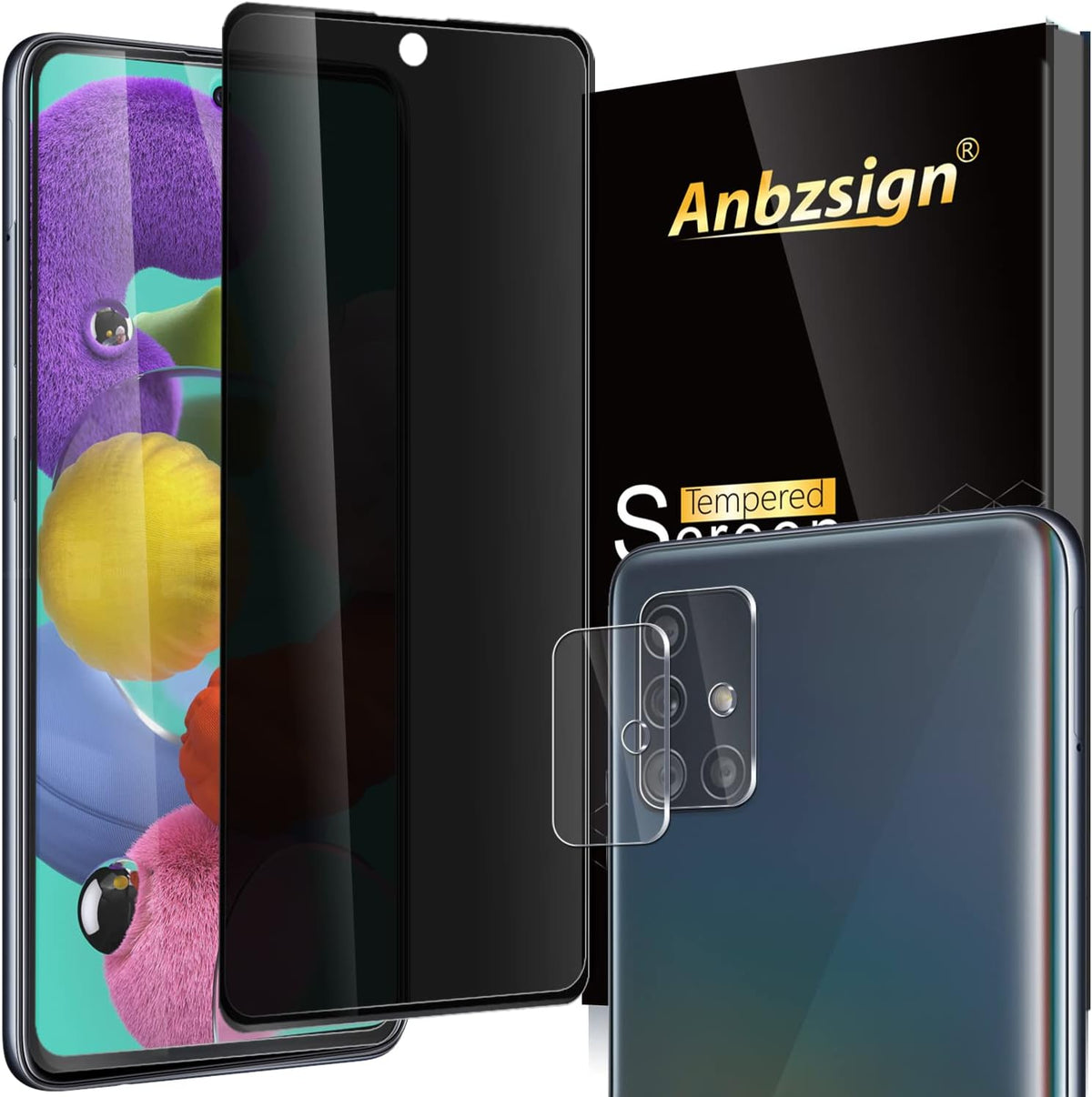 Anbzsign [2 Pack] Camera Lens Protector and Privacy Screen Protector for Samsung Galaxy A51 / Galaxy A51 5G