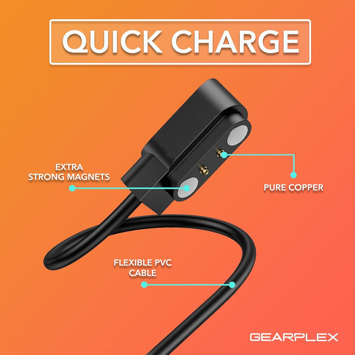 Charging USB Cable (2 Pin Magnetic) for Smart Watch Bluetooth Devices, Black (Size- 2.8 mm– 2 Pack)