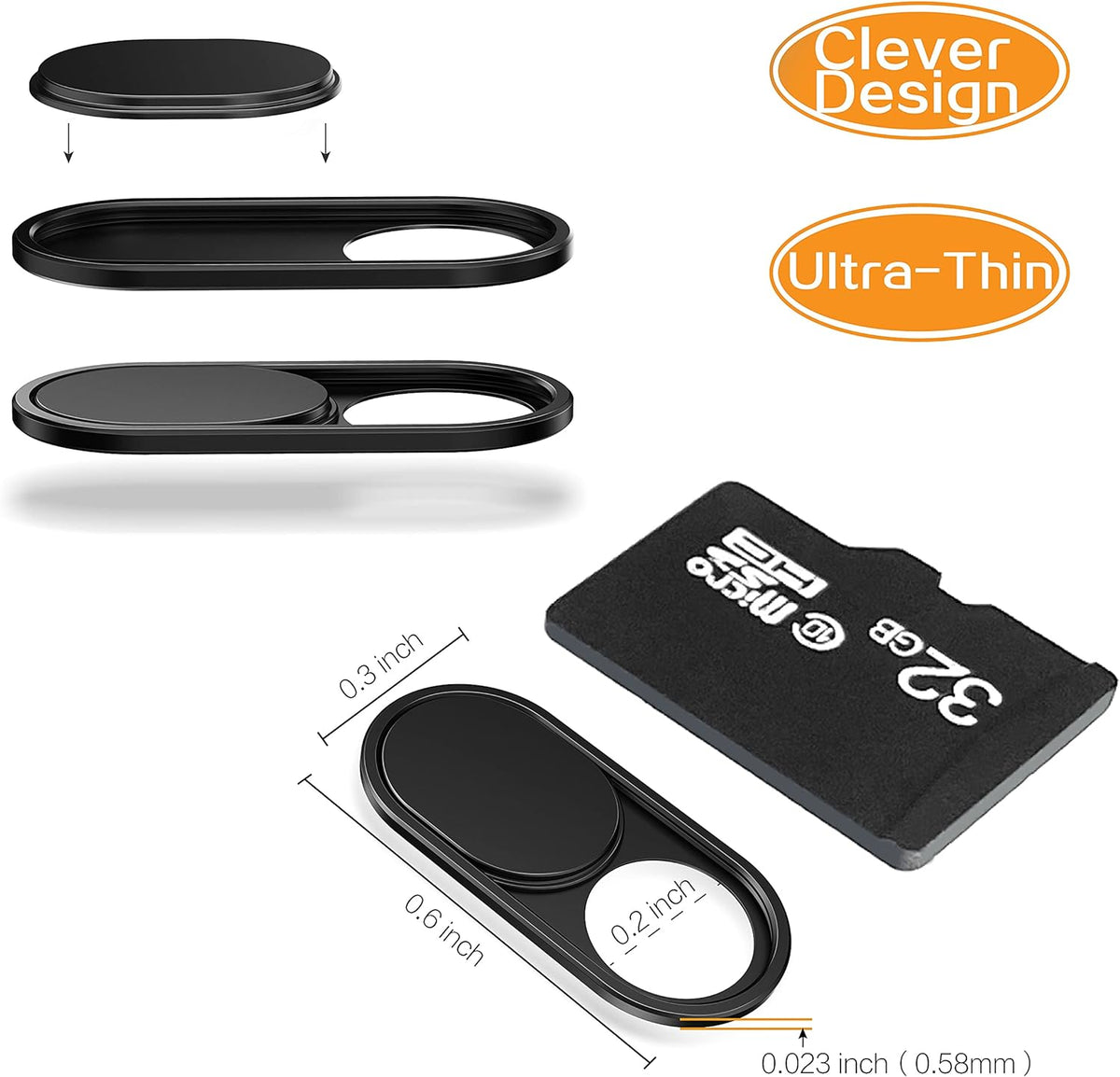 imluckies Laptop Camera Cover Slide, 0.023 inch Ultra-Thin Design, Invisible Design, Camera Cover, Physical Anti-Peeping, for Laptop Computer, MacBook Pro/Air iMac iPad Tablet [2 Pack Black]