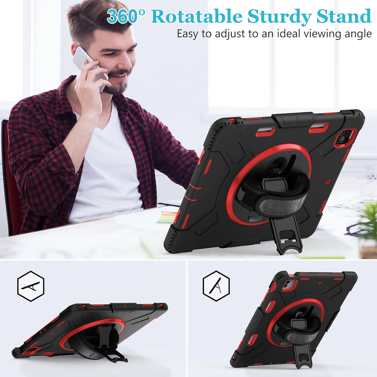 Case for iPad Pro 12.9 2022/2021/ 2020/2018: Cover for iPad Pro 12.9 6th/ 5th/ 4th/ 3rd Generation with Screen Protector- Stand- Pencil Holder- Handle- Shoulder Strap Red+Black