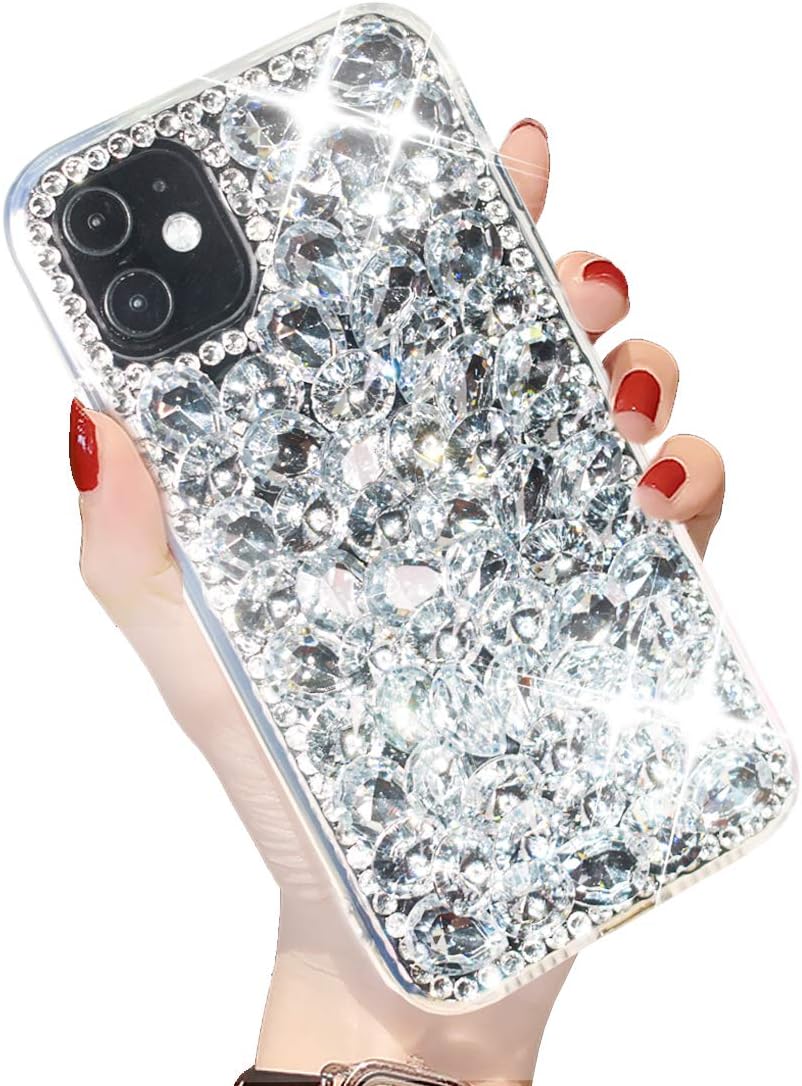 Compatible with iPhone 11 Bling Glitter Case, Luxury Shiny Diamond Crystal Rhinestone Handmade Clear Cover Case (6.1'')