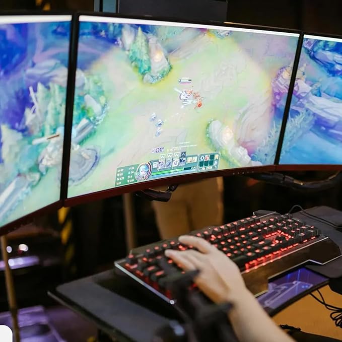 Kado Triple Monitor Setup - 3-Pack 27 1920x1080 Curved Computer Monitor 1500R 75Hz VESA Mount HDMI Office Gaming Hybrid Sim Racing Built-in Speakers (C27 Trio Series)