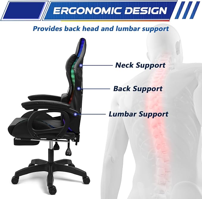 RGB Gaming Chair with Massage and Footrest Large Ergonomic Computer Desk Chair Video Gaming Chair with Speakers and Lumbar Support Height &amp Angles Adjustable Reclining Gamer ChairPink