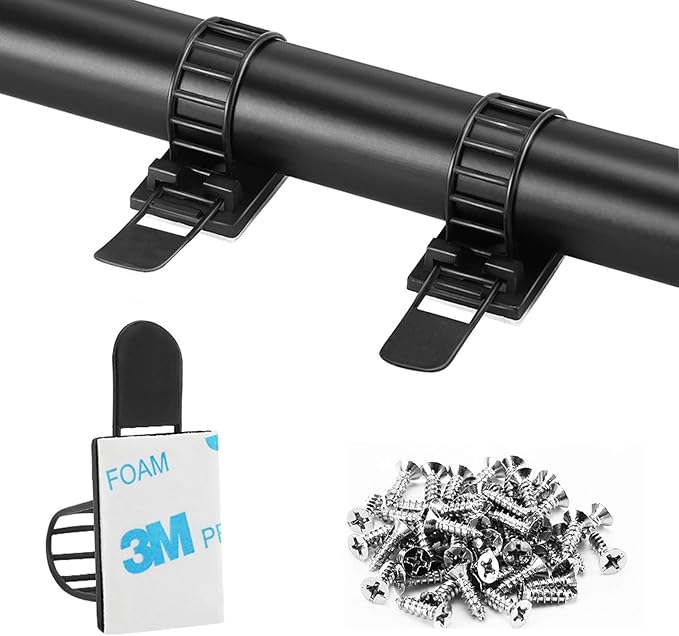 50Pcs Adhesive Cable Management Clips with 50Pcs Zip Ties, Adjustable Nylon Cable Strap Ties Wire Clips Clamps Organizer with Strong Adhesive Tape, Extra Screw & Hole - 3.35 Inch Black