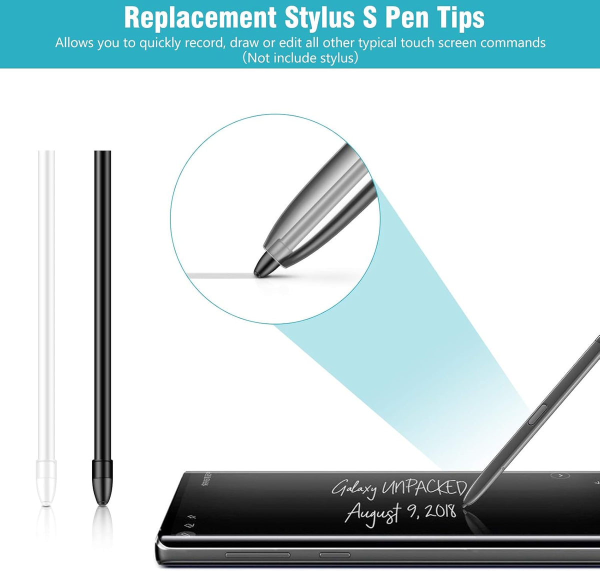 Replacement Stylus Tips for Galaxy Note 8/9, Stylus Pen Nibs with Tweezer Removal Tool (Black)