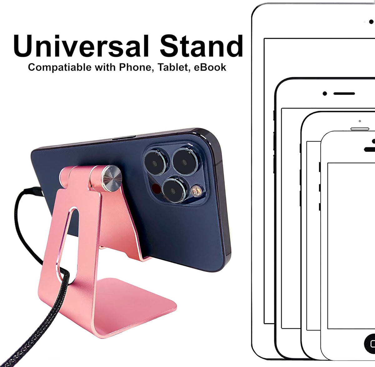 Adjustable Multi-Angle Aluminum Cell Phone Tablet Stand, Non-Slip Dock Holder Cradle Charger Station Mount, Foldable