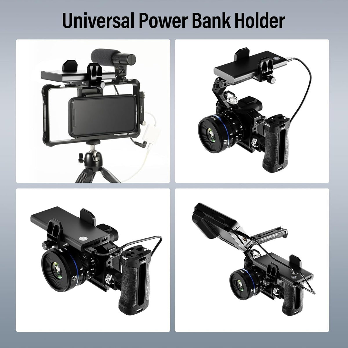 Sirui Universal Power Bank Holder, Aluminum Adjustable Clamp Mount for Camera, AM-BM