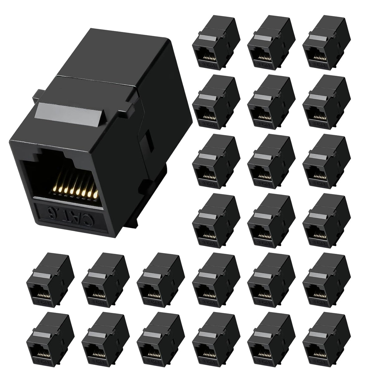 Cat6 RJ45 Keystone Coupler 25-Pack, Ethernet Coupler Female to Female, Ethernet Cable Extender UTP Inline Cat6 Keystone Jacks for Wall Plates & Patch Panels – Black
