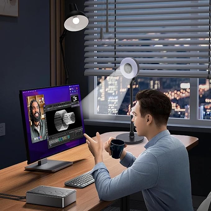 Webcam with Light 5MP Auto Focus USB Webcam for PC with Microphone 3 Adjustable Color Modes Aluminum Alloy Bendable Rod for Live Streaming Online Classes